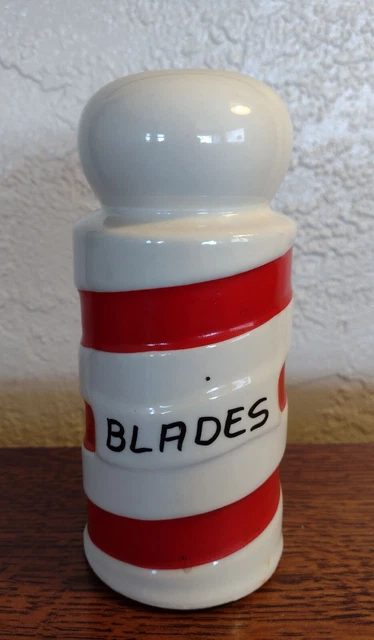 VINTAGE CERAMIC BARBER Pole Razor Blade Disposal Container $19.99 ...