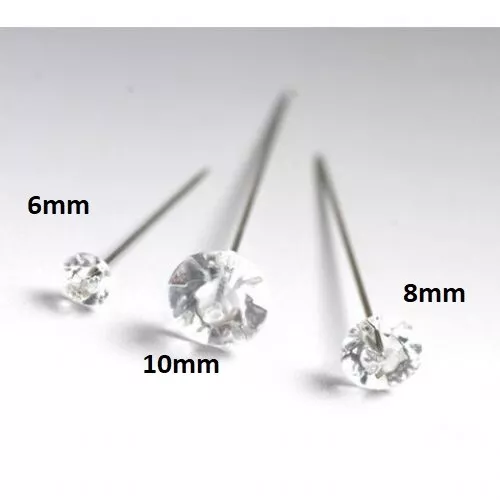 DIAMANTE, DIAMONTE PINS CLEAR ACRYLIC 6mm, 8mm or 10mm, Pick from 3 Sizes