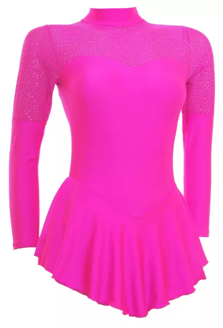 Skating Dress -TOFFEE PINK LYCRA/TOFFEE GLITTER MIST -L/S  ALL SIZES AVAILABLE