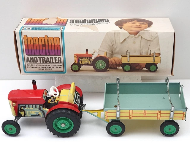Tracteur KDN Kovodruzstvo Nachod Avec Remorque – Tôle, Neuf En Boîte, 34 Cm