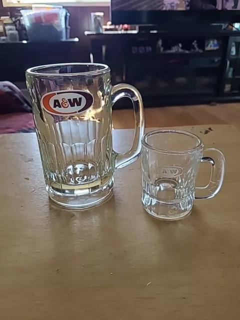 Vintage Aw Mug Set Of 2 Big And Mini  Glass Mugs