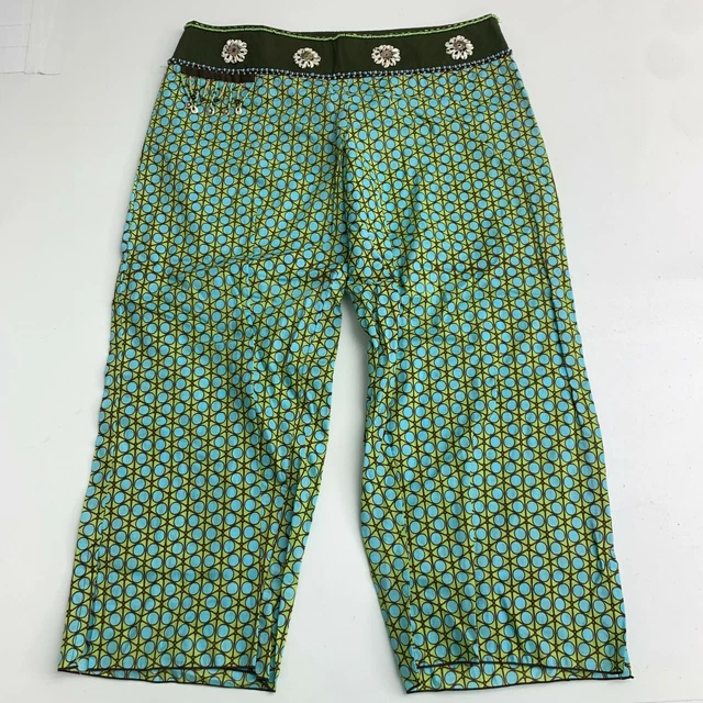 NWT Krista Lee Capri Pants Women's S Blue Green Mod Sot Beaded Pull On Cotton