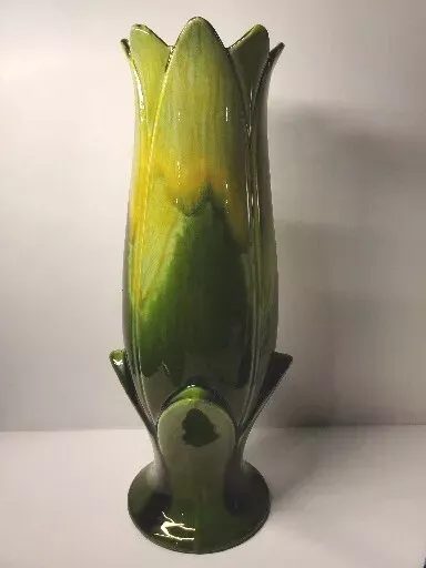 Vintage Royal Haeger 15” Green Drip Glaze Vase Floral