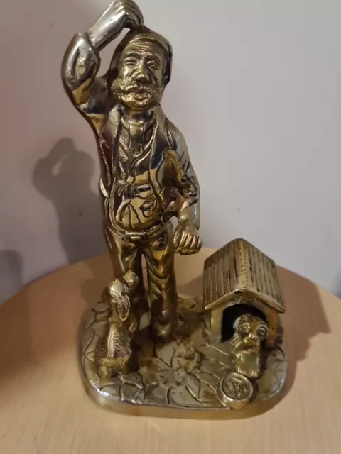 Solid Heavy Brass Man And Two Dogs Collectable