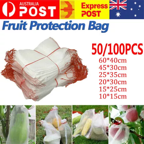 50/100 Reusable Plant Fruit Protect Drawstring Net Bag Mesh Against Insect Pest