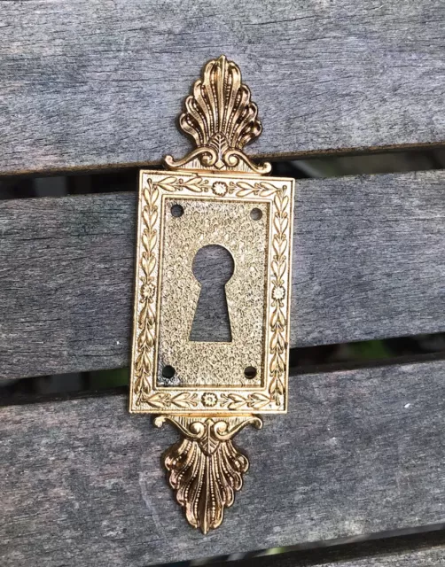 French Antique Brass keyhole Surround escutcheon Key 4” Tall Furniture gold