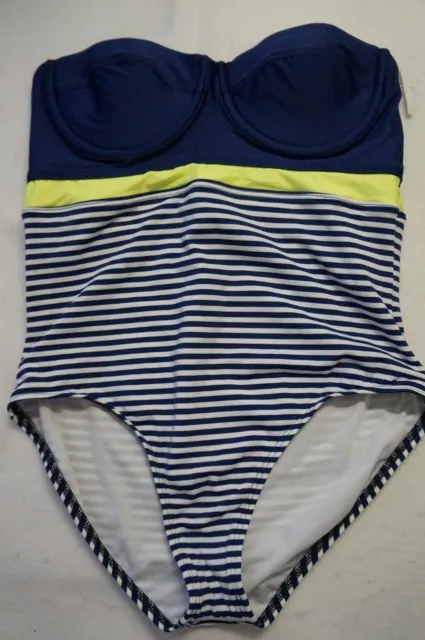 Splendid Malibu Stripe Underwire Swimsuit NAVY LIME WHITE SIZE L-