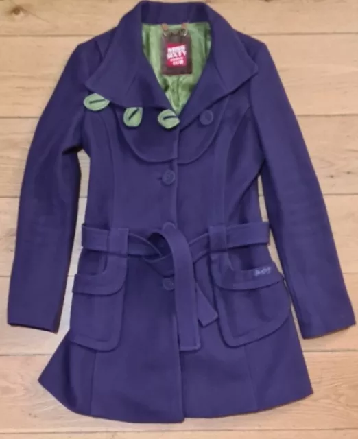 Miss Sixty Coat Purple Lined Wool Belted Mid Length Size Medium