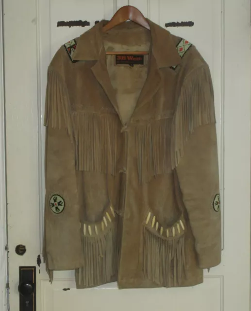 Vintage Men's Western Trailride Fringed Suede Leather Jacket with Beading szL