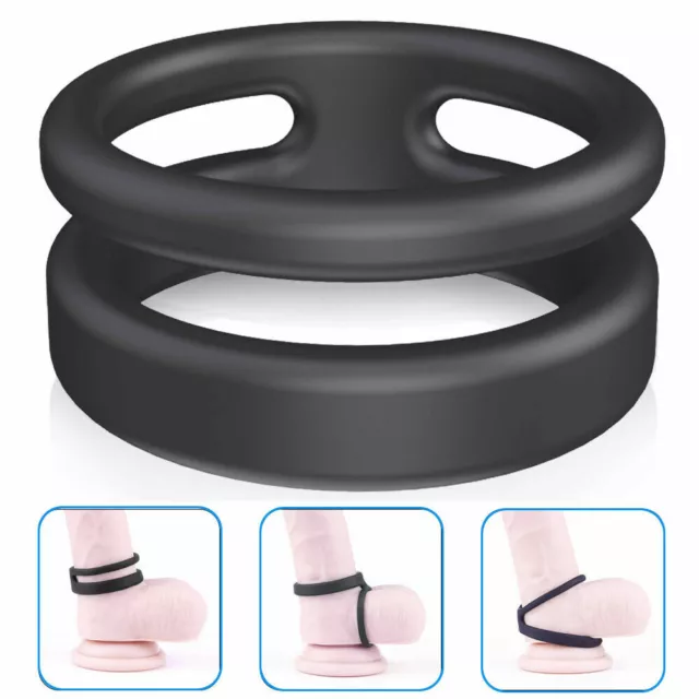 Men Adults Enhancer Penis Double Ring Sexual Silicone Enhancer Ball Stretcher