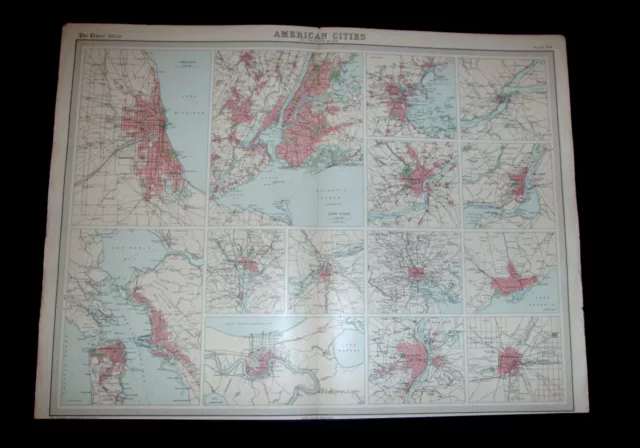 SALE - THE TIMES ATLAS 1921  - Sketch Plans of AMERICAN CITIES - Map Plate 94