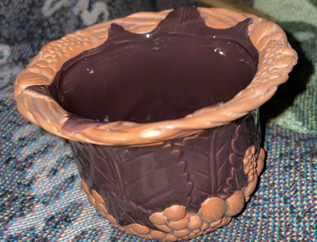 Claire Burke Pottery Red Clay Bowl Hand Painted Fruit Grape Design