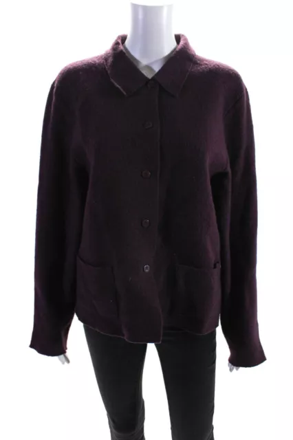 Eileen Fisher Womens Fleece Button Up Shirt Jacket Burgundy Wool Size Small