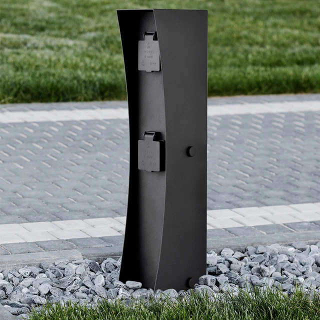Prise Externe Colonne de Électrique Jardin 2-fach Acier Inoxydable Noir H 46 CM
