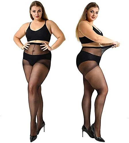 MANZI 4 Pairs Plus Size Pantyhose for Women 20 Denier Sheer StockingBlack3X-L...