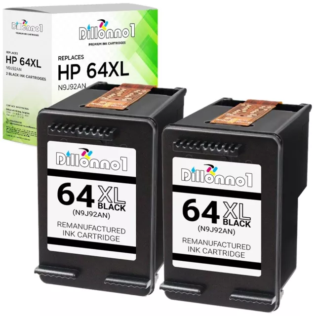 2PK For HP 64XL Black (N9J92AN) Ink Cartridges Envy 6220, 6222, 6232, 6252, 6255