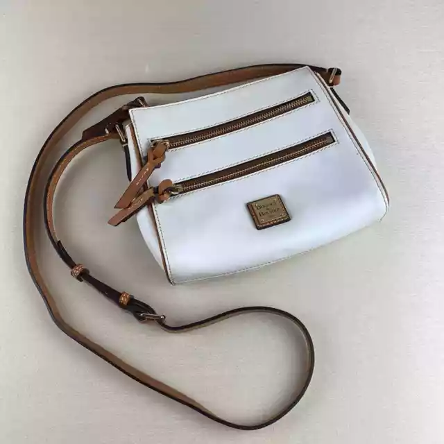 Vintage Dooney & Bourke White Peyton Triple Zip Leather Crossbody Bag