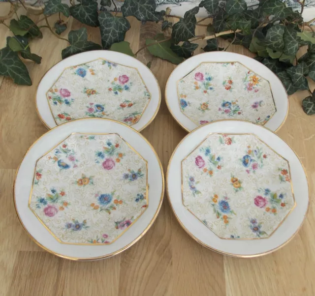 4 Anciennes Petites Assiettes En Porcelaine Petites Fleurs Style Anglais Shabby