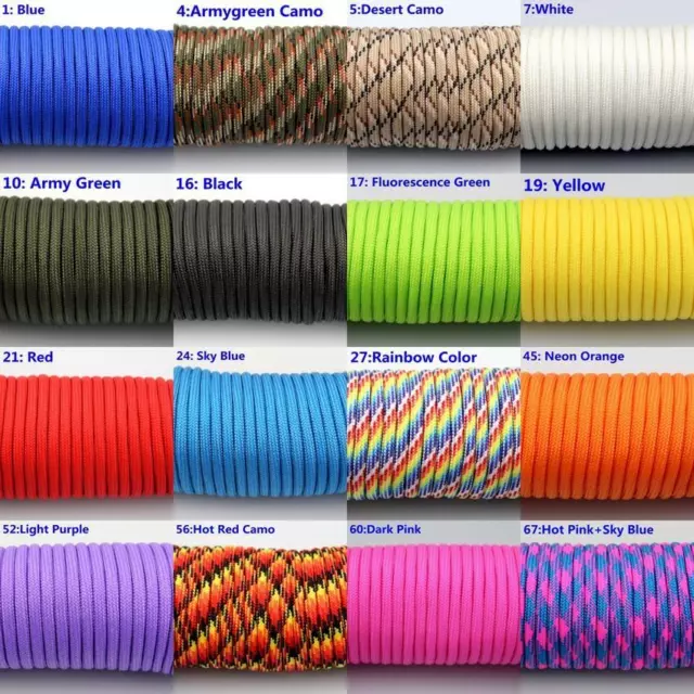 50-100 Feet 550 Paracord Parachute Cord Lanyard Mil Spec Type III 7 Strand Core