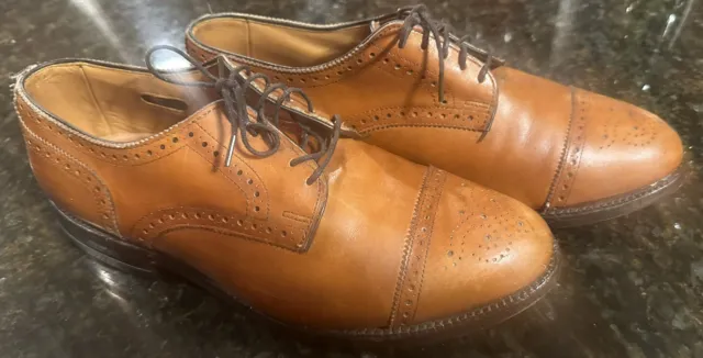 Allen Edmonds Sanford Walnut Brown Derby Oxford Lace Up Cap Dress Shoes 8.5 EEE