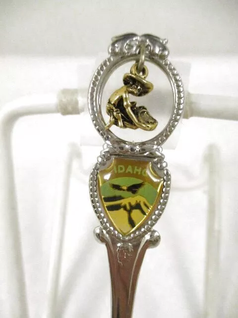 Rare Vintage Idaho Souvenir Spoon Prospector Gold Rush Charm Shield Etched Bowl