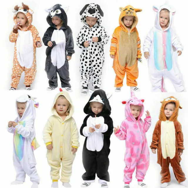 Kids Boys Girls Kigurumi Animal Cosplay Costume Pajamas Sleepwear Xmas Jumpsuit