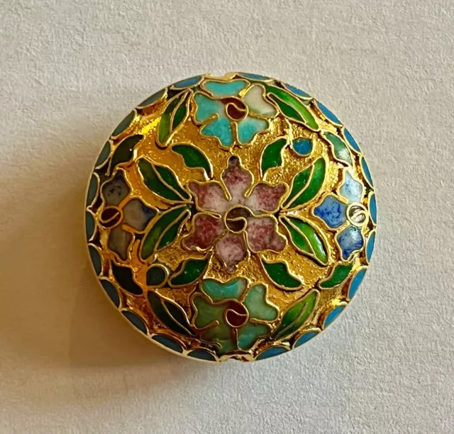1 Vintage Puffy Cloisonne Large Center Pendant Bead 30mm x 12mm for DIY Jewelry