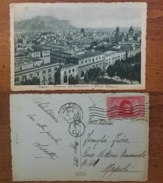 Palermo panorama dall'osservatorio e monte pellegrino viaggiata 1932