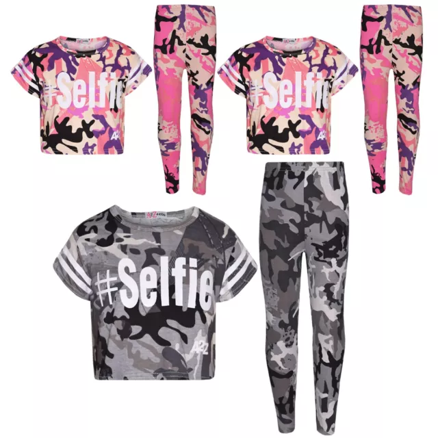 Set leggings top per ragazze #Selfie stampa mimetica con stampa mimetica ritaglio 5-13 anni