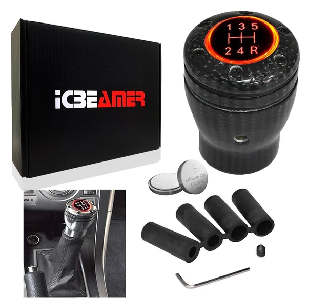JDM Real Black Real Carbon Fiber Red LED Manual Stick Shift Knob 5/6 Speed G33
