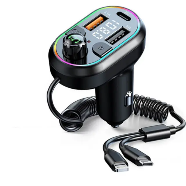 Bluetooth 5.0 Car Wireless FM Transmitter Adapter 2USB PD Charger Hands-Free RGB