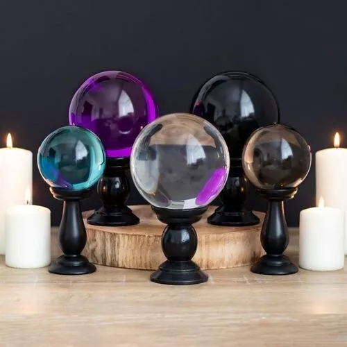 Large Purple Crystal Ball on Wooden Stand Fortune Telling Divination Witch Tarot