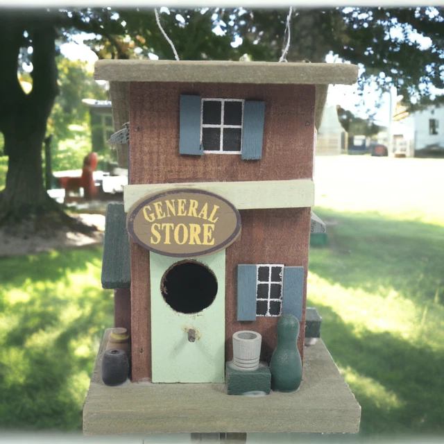 Wooden General Store Birdhouse 6in Hanging Cardinal's, Robins, Blue Jay's, Etc.