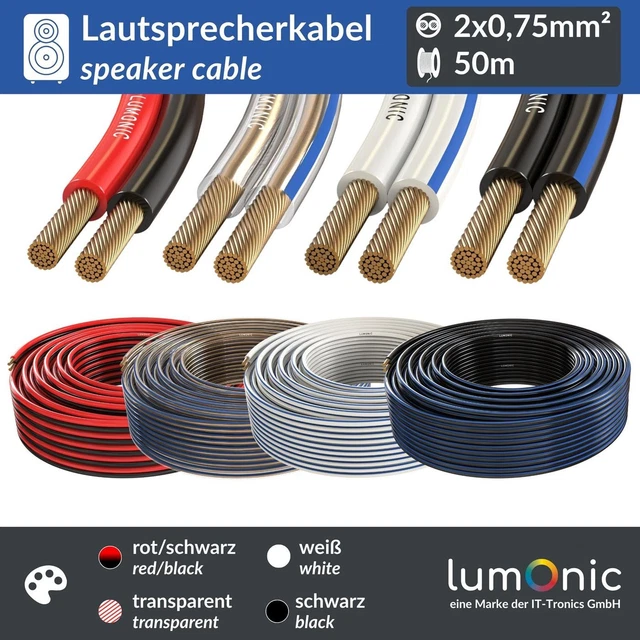 Cavo Per Altoparlanti Lumonic 25 M Tondo 2x0,75mm² CCA, Nero – Per Impianti HiFi E Installazioni Audio Professionali