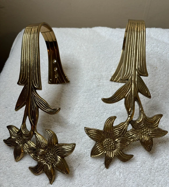 Vintage Brass Curtain Wall Mounted Hold Tie Backs 9.5” Made in India set of 2