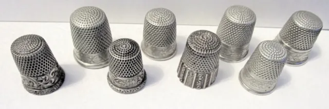 8 Simon Brothers Sterling Silver Antique Thimbles