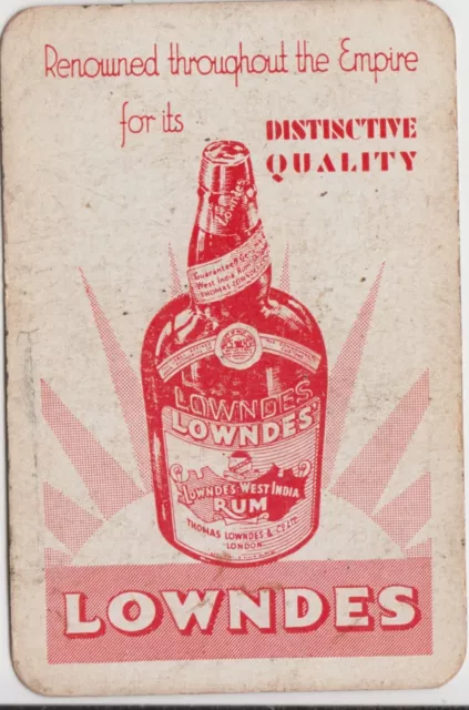 Lowndes West Indies Rum advertising playing swap card