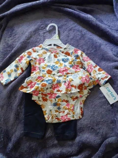 Carter's 3 Month Baby Girl Two Piece Floral Top Jegging Bottoms NEW