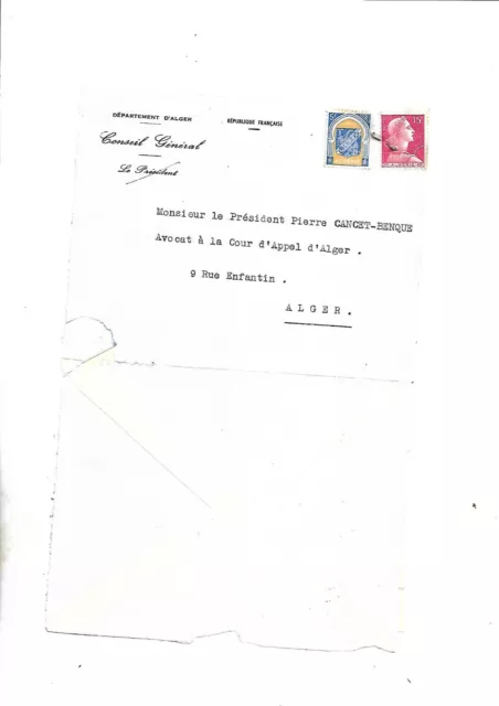 ANNÉE 1957 JACQUES Chevallier..Maire..;Alger. Lettre signée