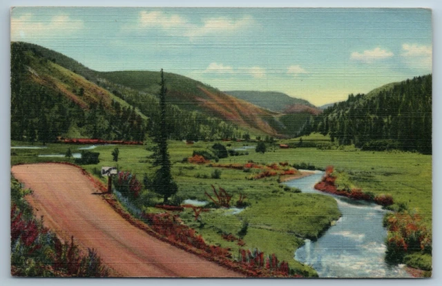 Postcard Circle Drive Red River Valley New Mexico NM 1940s Linen C1D