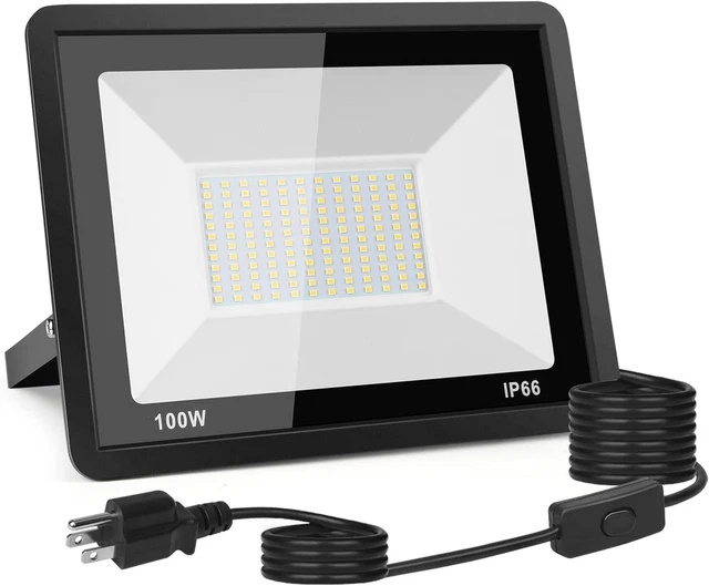 100W LED Flood Light Outdoor, 10000LM LED Work Light with Plug and Switch, IP66