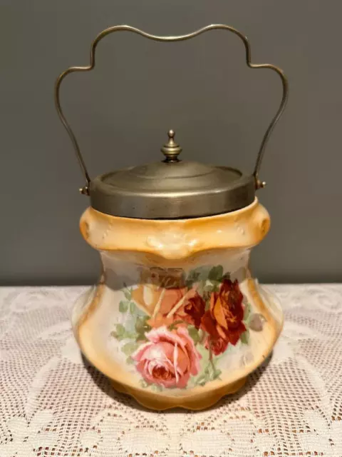 Vintage Continental Biscuit Barrel - Floral - Large Size - Reas Cond