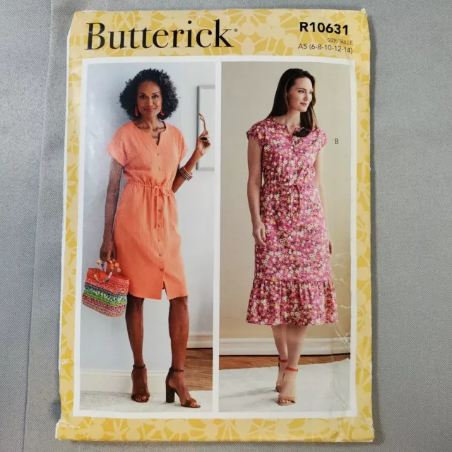 Butterick Pattern R10631 Misses Dress Button Front Elastic Waist 6 - 14 UNCUT