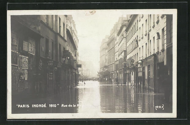 CPA Paris, Inondations 1910, Rue de la Roquette