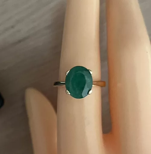9ct Yellow Gold 3ct Oval Emerald Solitaire Ring, UK size N 1/2