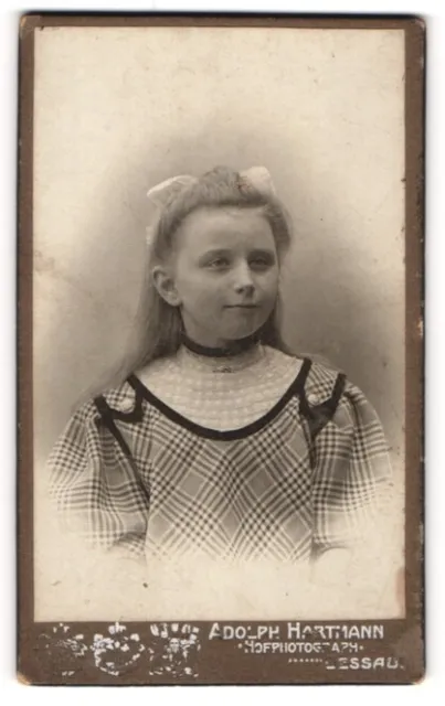 Photographs Ad. Hartmann, Dessau, portrait young girl in checkered dress with