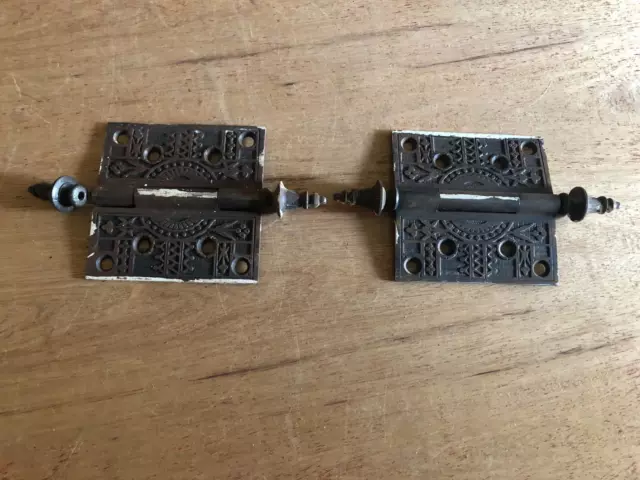 Victorian Eastlake Door Hinge Steeple Pair Cast Iron 4x4 Antique Vtg Incomplete