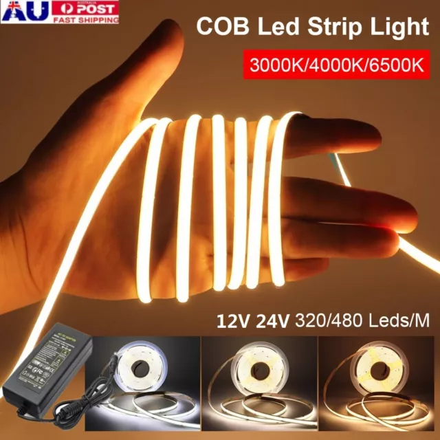 DC12V 24V Flexible COB LED Strip Light Warm Natural Cold White 3000/4000/6000K