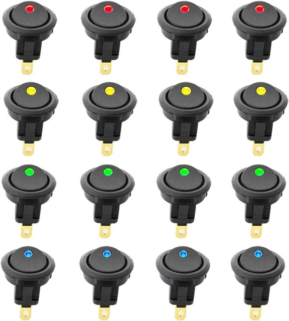CESFONJER 16 Pcs LED Illuminato Interruttore, Pulsante Interruttore Rotondo DC 1
