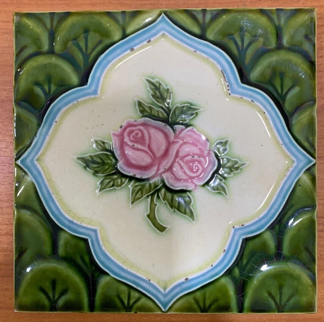 Tiles Japan 6x6 Inches Majolica Rare Antique Collectible Art Nouveau Fireplace